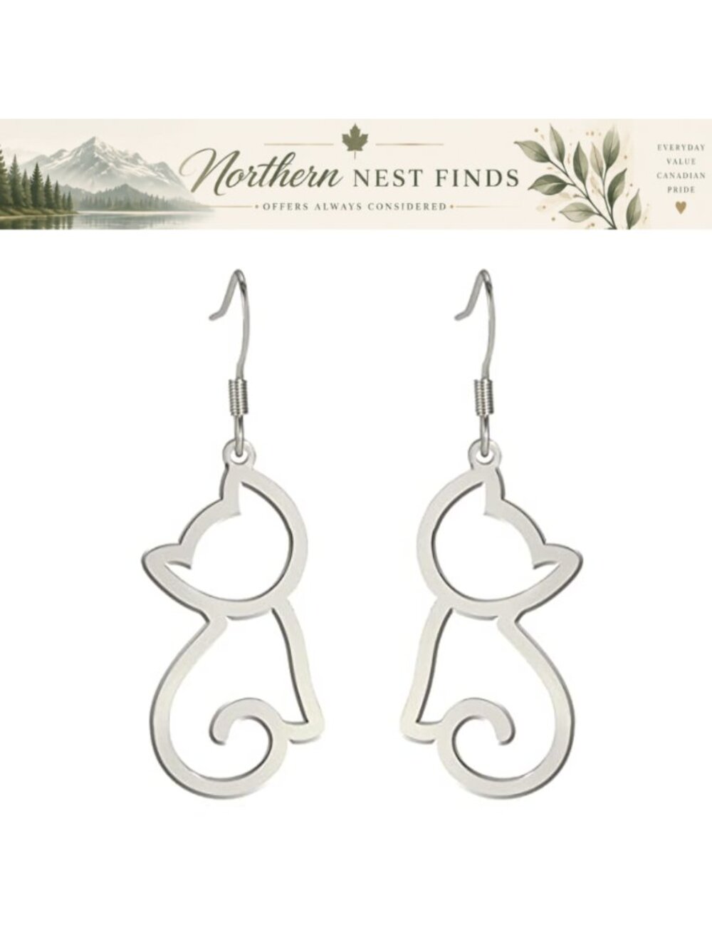 Stainless Steel Cat Dangle Earrings for Women Cute Pet Lover Gift